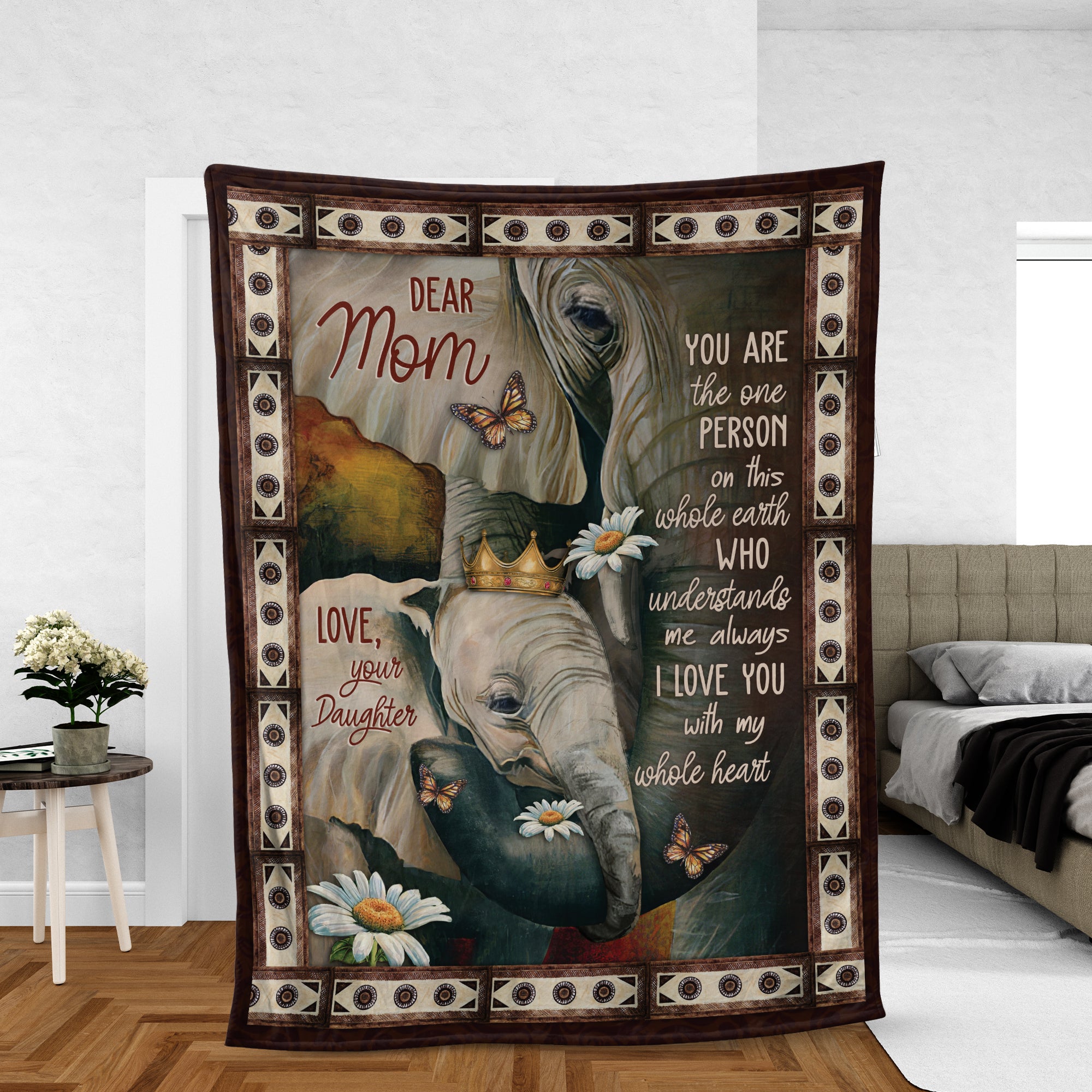 Mother's Day Gift Blanket, Daughter And Mom Blanket, Gifts For Mom From Daughter - Daughter To Mom, Elephant Blanket, I Love You With My Whole Heart