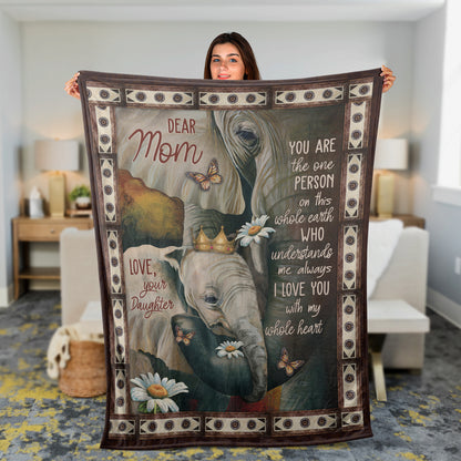 Mother's Day Gift Blanket, Daughter And Mom Blanket, Gifts For Mom From Daughter - Daughter To Mom, Elephant Blanket, I Love You With My Whole Heart