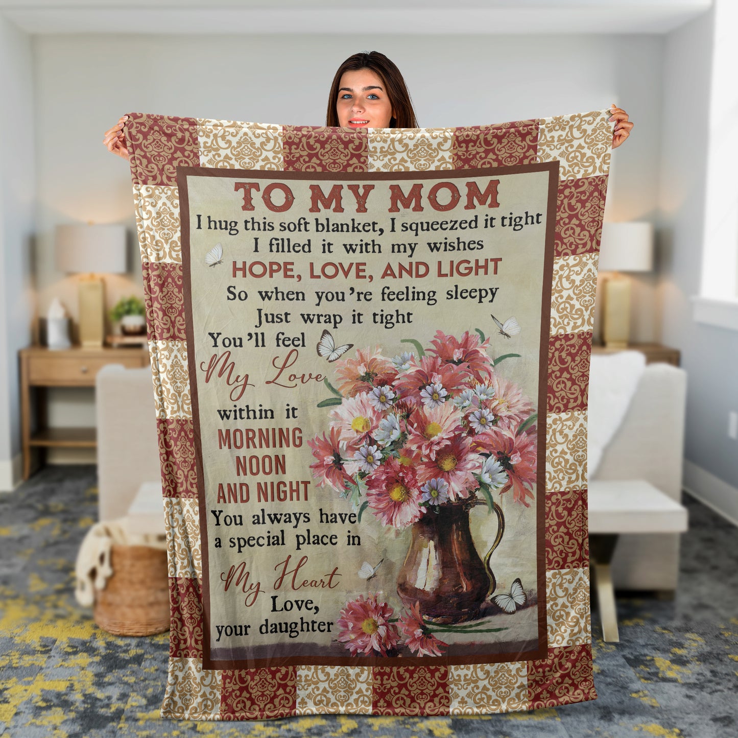 Mother's Day Gift Blanket, Daughter And Mom Blanket, Gifts For Mom From Daughter Blanket - Daisy Flower Vase, Mom Have A Special Place In My Heart