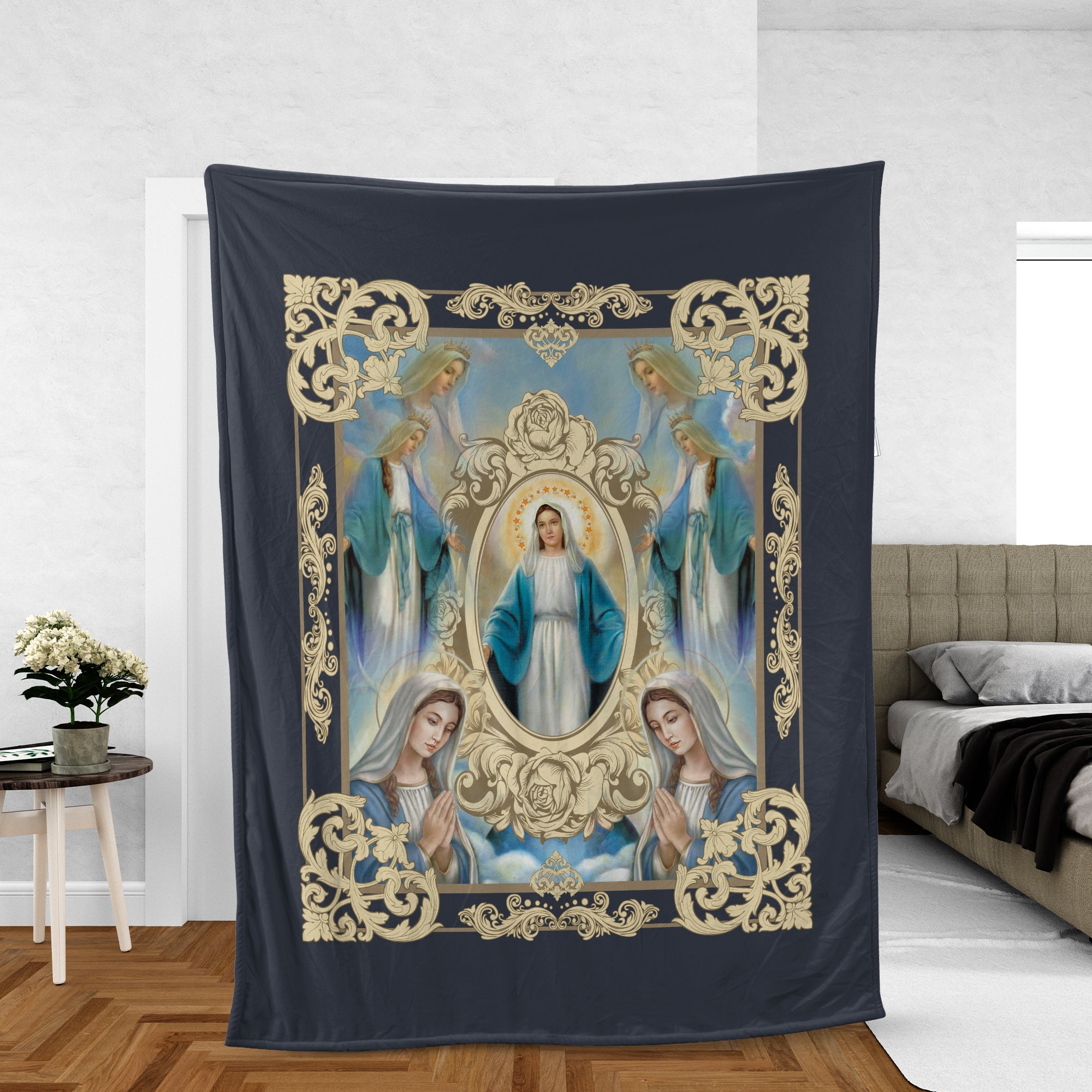 Christian Throw Blanket, Faith Blanket, Maria Blanket, Inspirational Gift, Jesus Gift - Gold Mirror, Infinite Halo, Pray For Healing