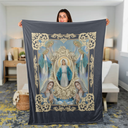 Christian Throw Blanket, Faith Blanket, Maria Blanket, Inspirational Gift, Jesus Gift - Gold Mirror, Infinite Halo, Pray For Healing
