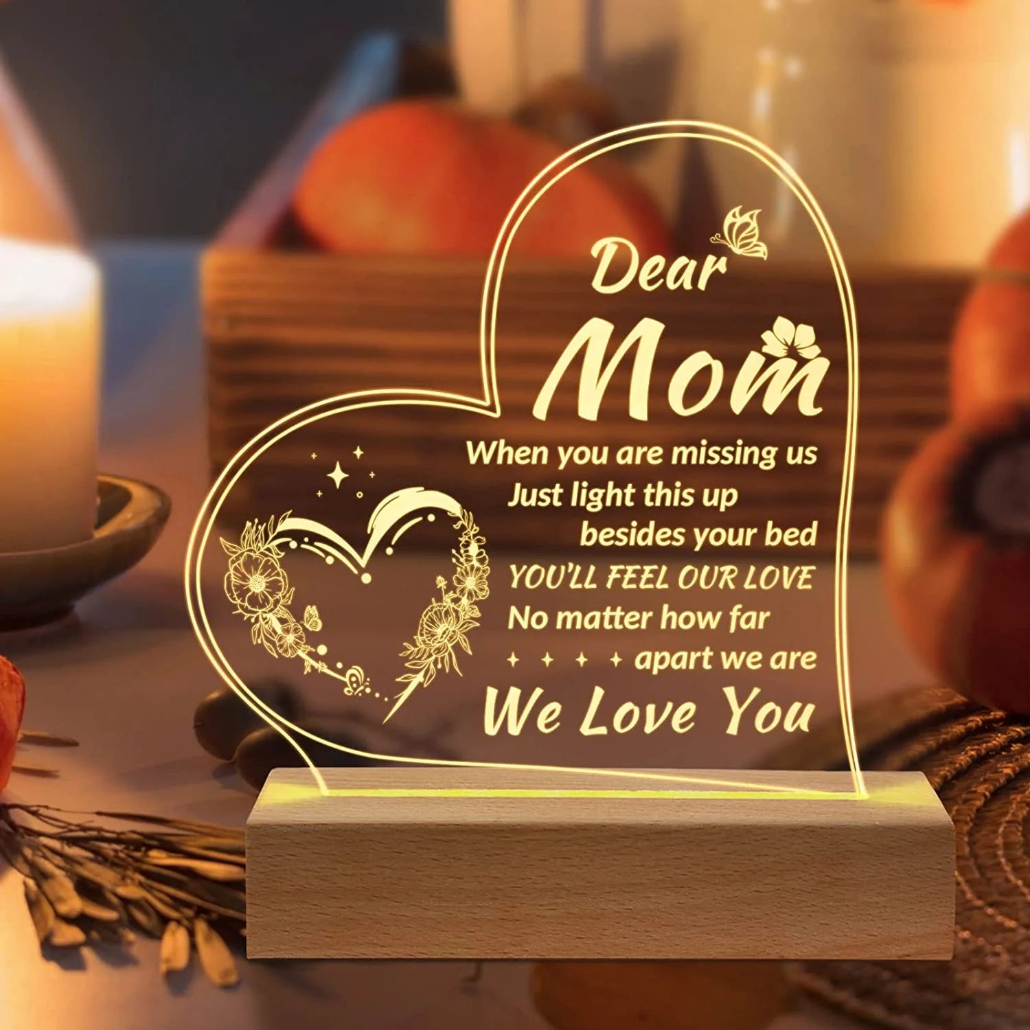Gift for Mom Custom Shape Photo Night Light, Dear Mom We Love You, Gift for Mother's Day from Daughter Son - Personalized Acrylic Engraved Night Light