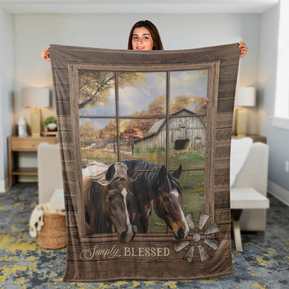 Horses Throw Blanket, Vintage House Blanket, Jesus Blanket, Inspirational Gift - Meadow Land, Simply Blessed Blanket