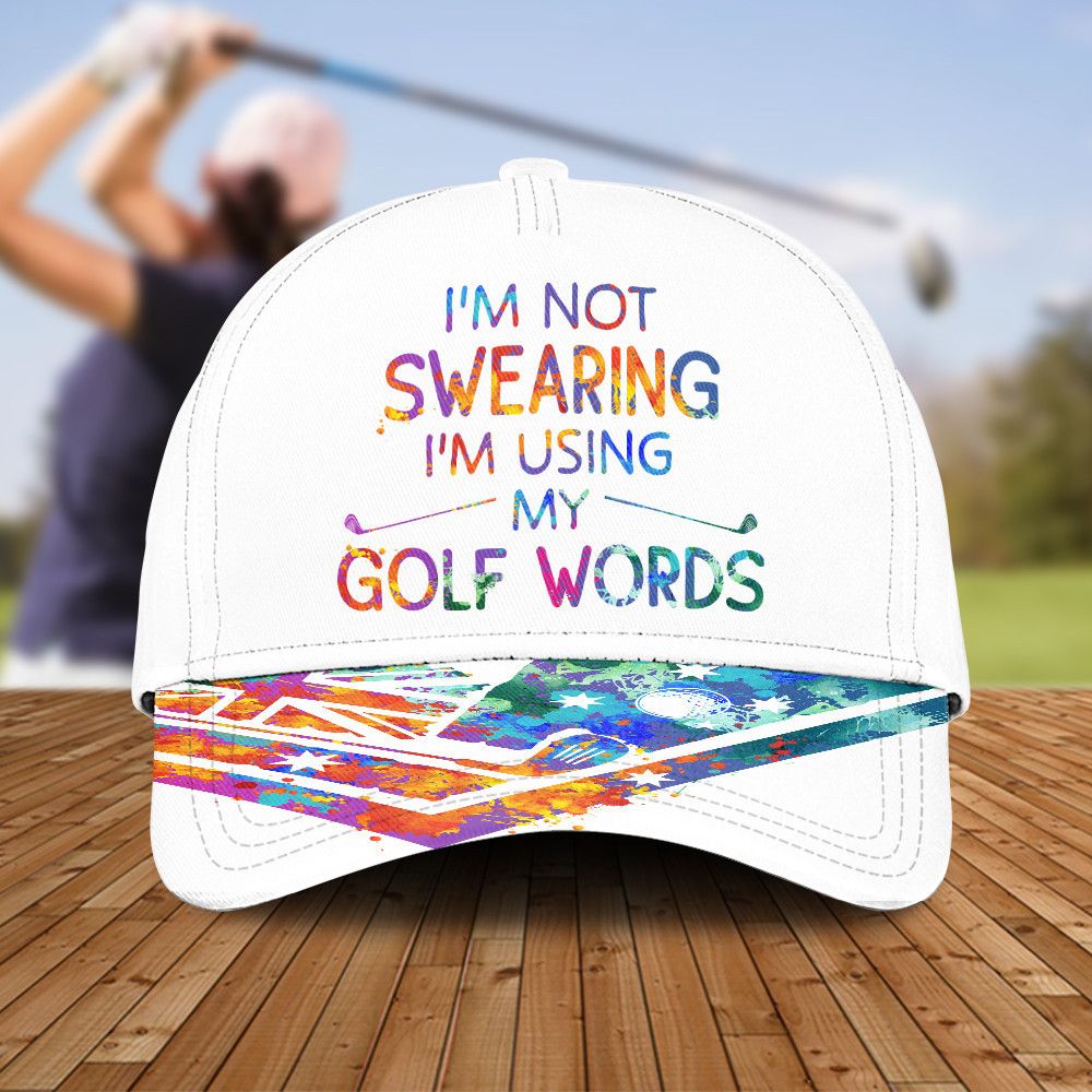 Watercolor Golf Words Cap For Women, Golf Lover Gifts, Not Swearing Using Golf Words Sun Hats Unique Gifts For Her, Golfer, Him, Friend