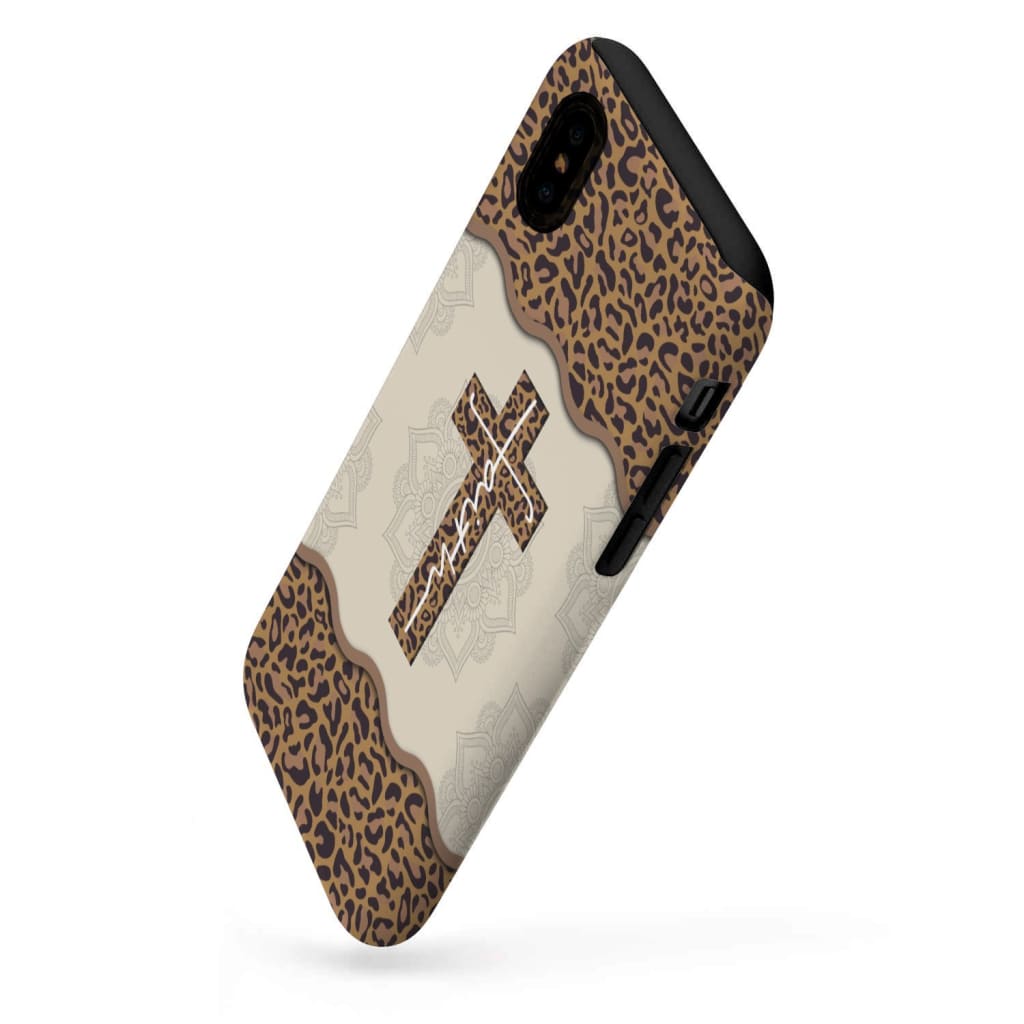 Faith Cross Leopard Tough Phone Cases, Inspirational Phone Cases, Christian Phone Case, Gift For Friend, Family, Mother's Day, Father's Day