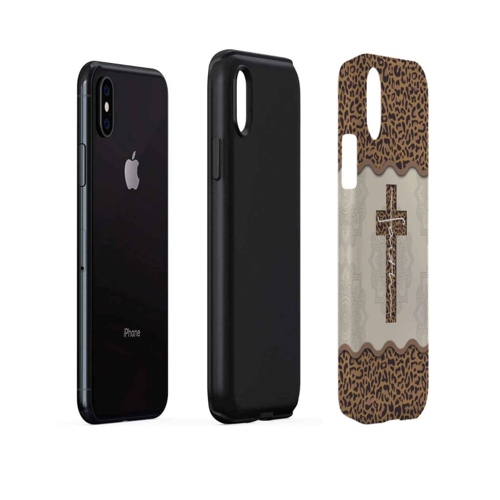 Faith Cross Leopard Tough Phone Cases, Inspirational Phone Cases, Christian Phone Case, Gift For Friend, Family, Mother's Day, Father's Day