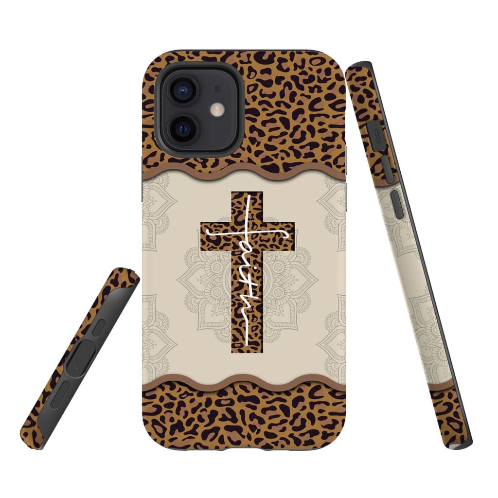 Faith Cross Leopard Tough Phone Cases, Inspirational Phone Cases, Christian Phone Case, Gift For Friend, Family, Mother's Day, Father's Day