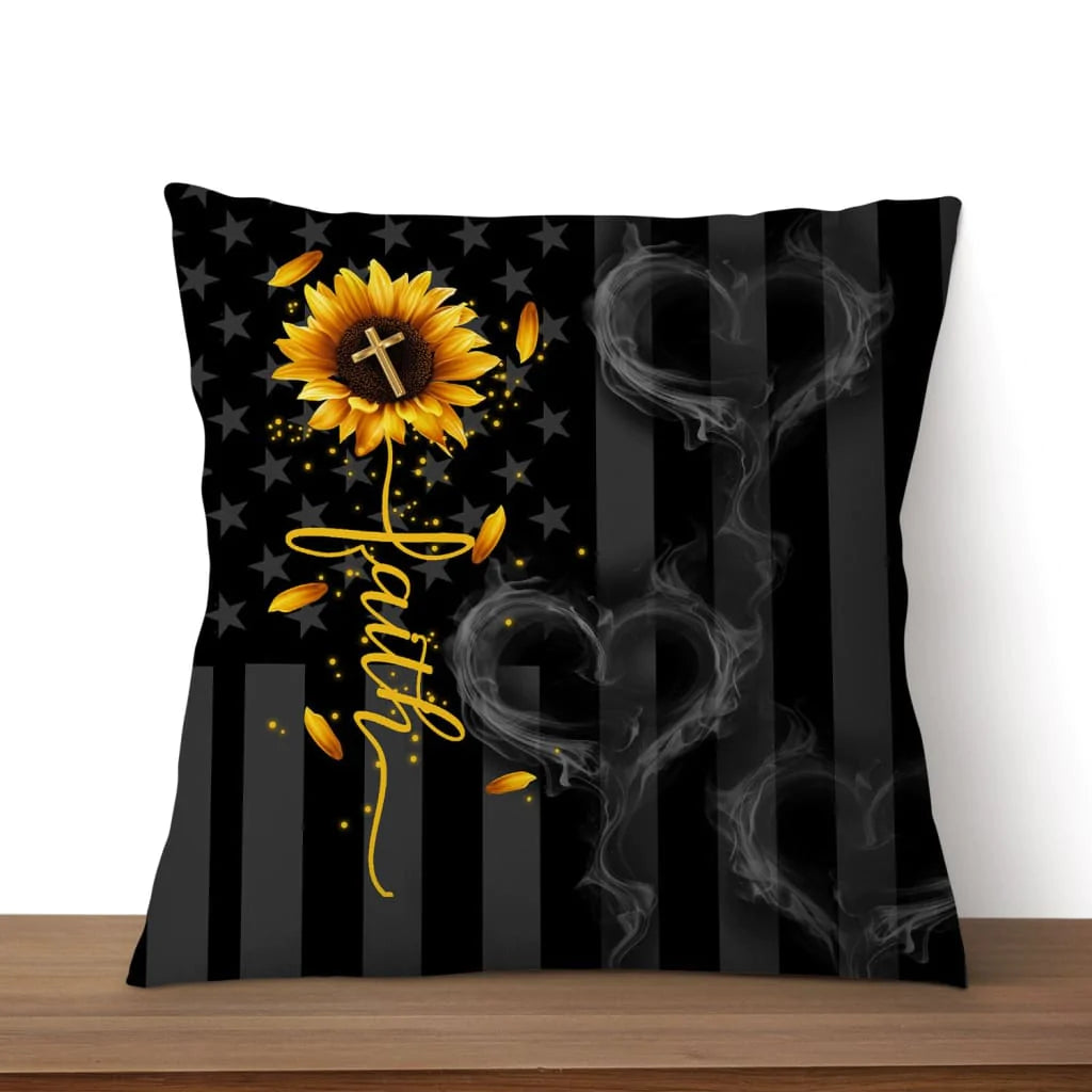 Bible Verse Pillow - Jesus Pillow - Sunflower, Cross Symbol- Gift For Christian - Faith Cross Sunflower Christian Pillow