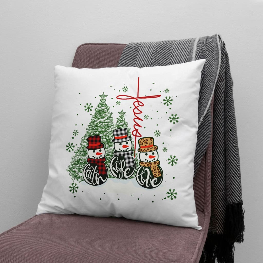 Jesus Pillow - Buffalo Plaid Snowman, Jesus cross, Christmas tree Pillow - Christmas Gift For Christian - Faith hope love Throw Pillow