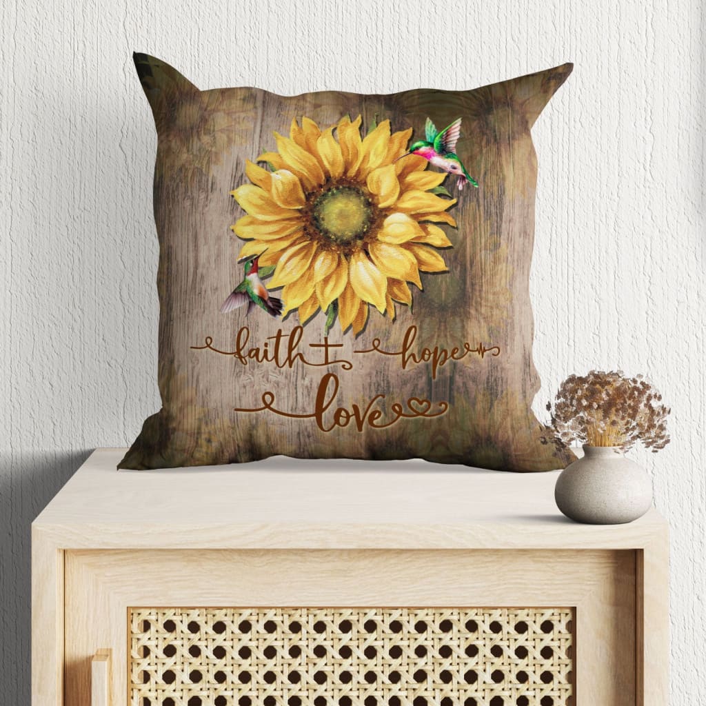 Jesus Pillow - Sunflowers, Hummingbird Pillow - Gift For Christian - Faith Hope Love Throw Pillow