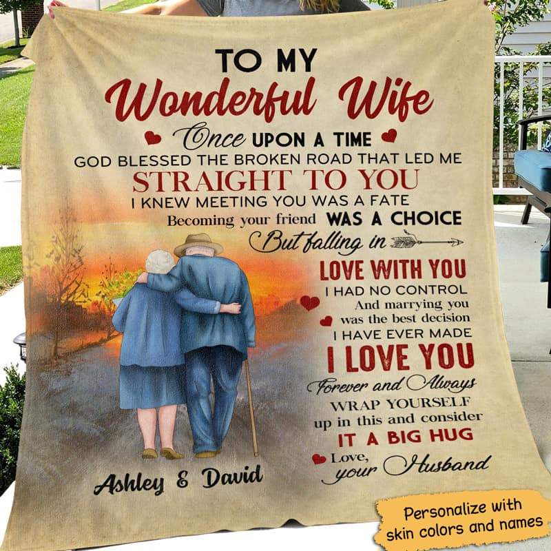 Personalized Gift For Wife Wife - To My Wonderful Wife, Old Couple Blanket - Custom Romantic Gift For Wife, Lover, Newlyweds, Birthday, Anniversary Wedding, Christmas, Valentine's Day Blanket