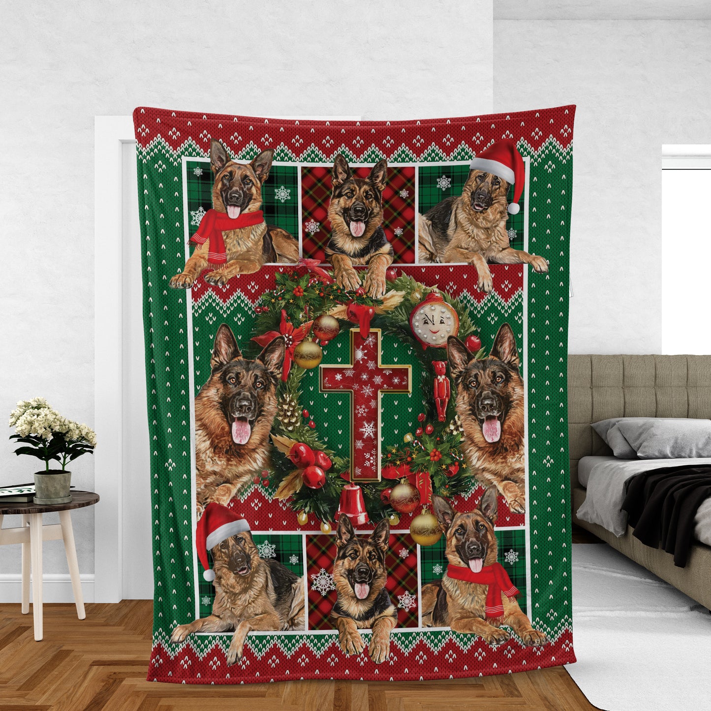 German Shepherd Cross Blanket, German Shepherd Christmas Blanket, Best Gift For German Shepherd Mom, Dad, German Shepherd Lovers, Dog Lovers
