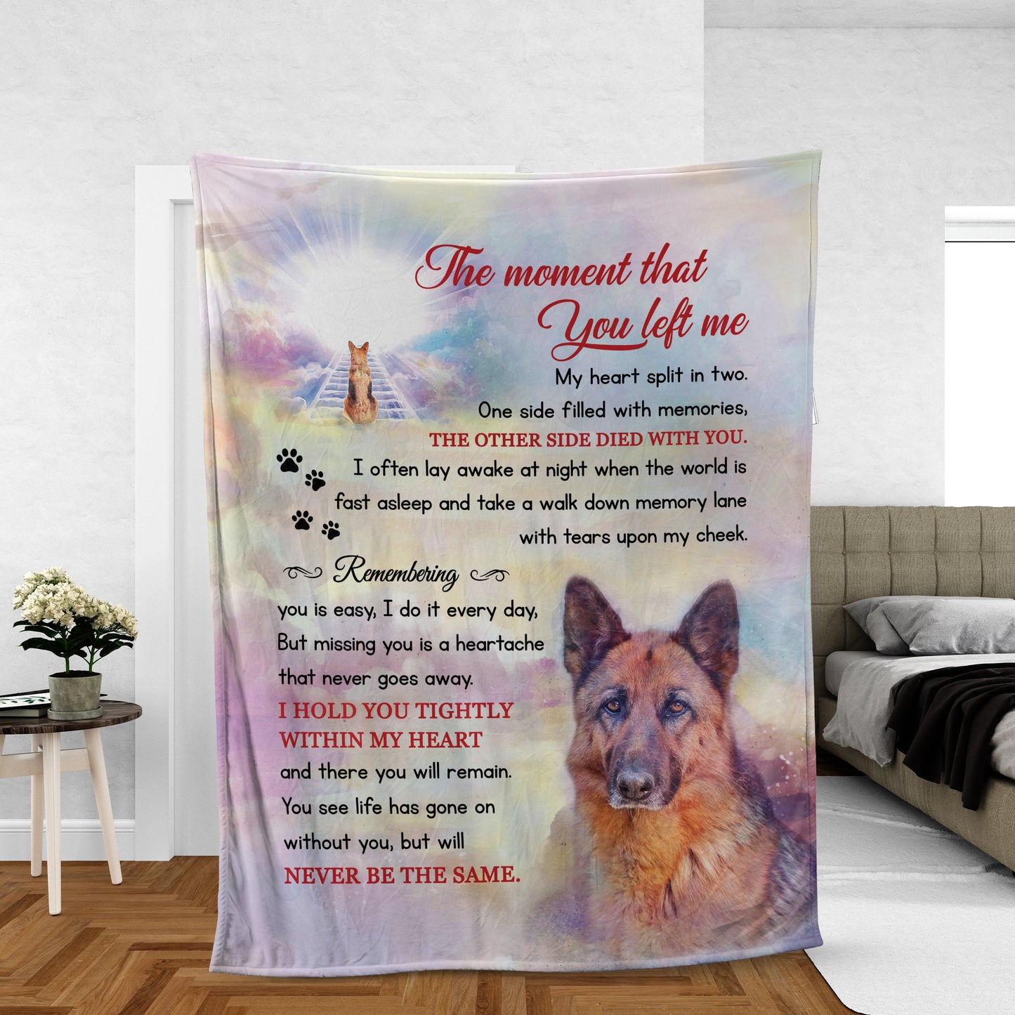 German Shepherd Memorial Blanket, Heaven Blanket, German Shepherd Blanket, Sympathy Gift, Remembrance Gift - The Moment That You Left Me