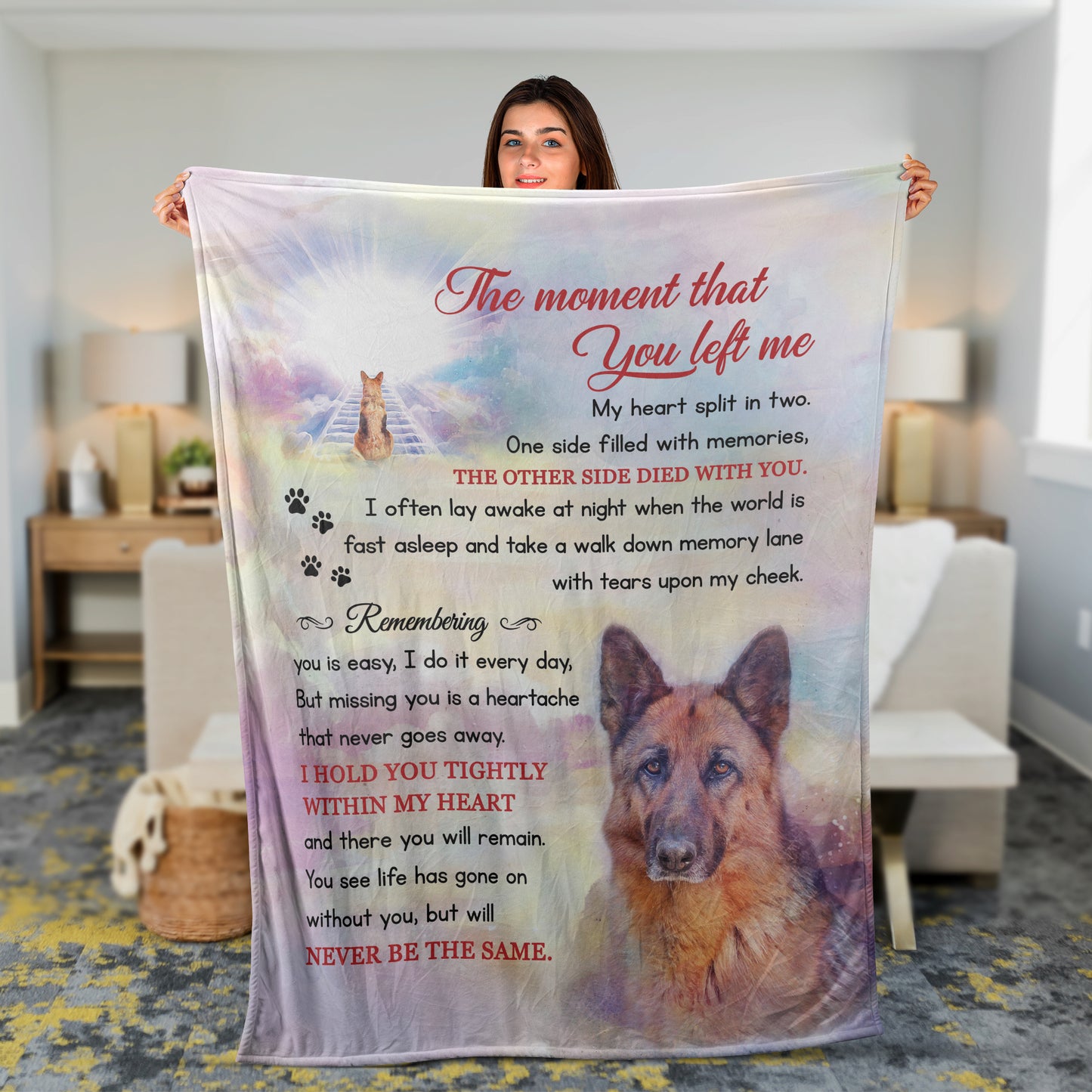 German Shepherd Memorial Blanket, Heaven Blanket, German Shepherd Blanket, Sympathy Gift, Remembrance Gift - The Moment That You Left Me