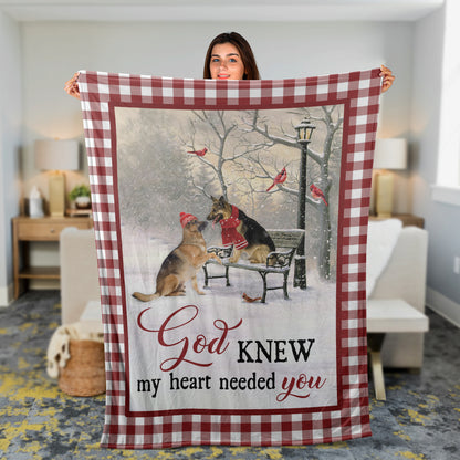 German Shepherd Blanket, God Blanket, German Shepherd Winter Blanket, Christmas Blanket, Inspirational Gift - God Knew My Heart Need You