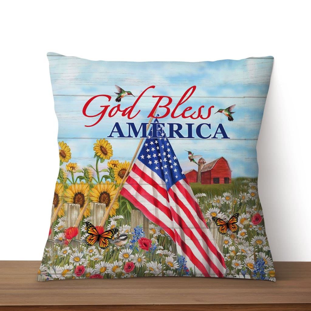 Bible Verse Pillow - Jesus Pillow - Sunflower, Flower Field, Hummingbird, American Flag - Gift For Christian- God Bless America Christian Pillow