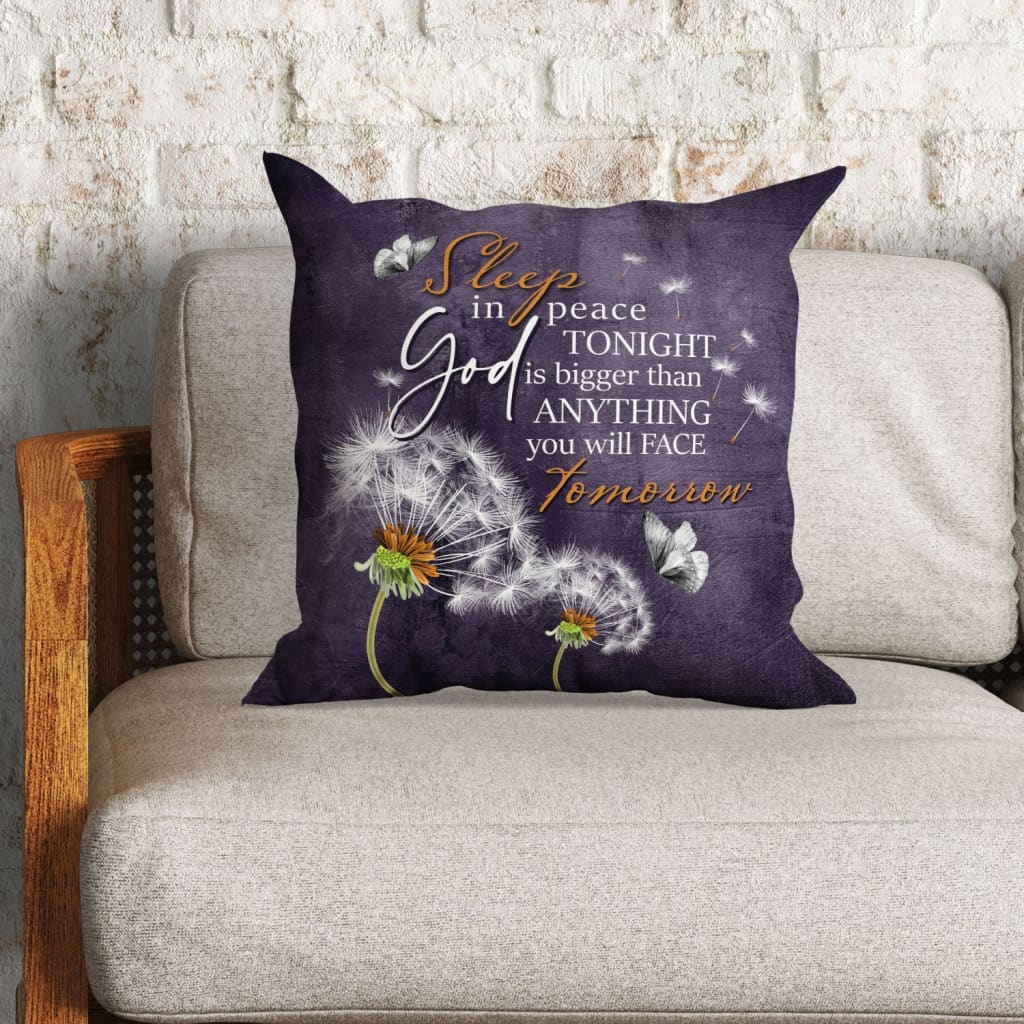 Bible Verse Pillow - Jesus Pillow- Dandelion, White Butterfly- Gift For Christian - God Is Bigger Than Anything You Will Face Tomorrow Christian Pillow