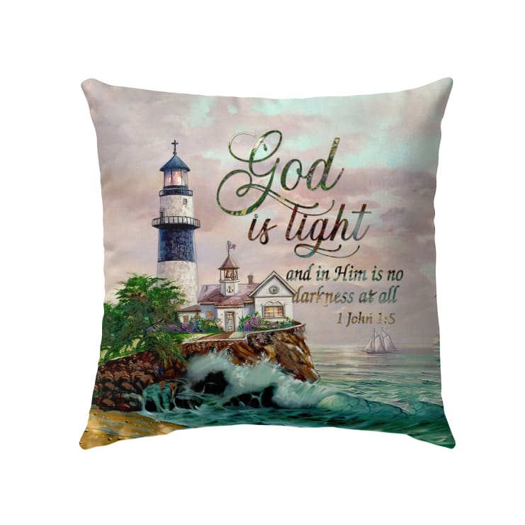 Bible Verse Pillow - Jesus Pillow - Lighthouse, Blue Ocean - Gift For Christian - God Is Light 1 John 1:5 KJV