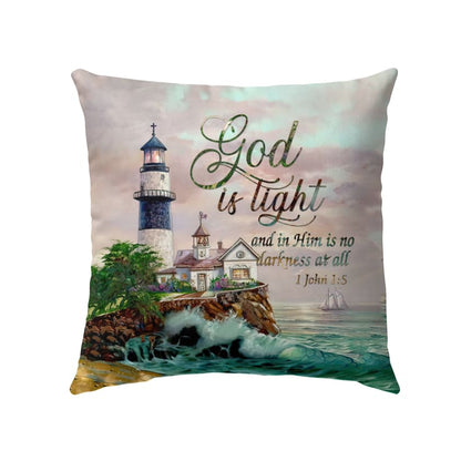 Bible Verse Pillow - Jesus Pillow - Lighthouse, Blue Ocean - Gift For Christian - God Is Light 1 John 1:5 KJV