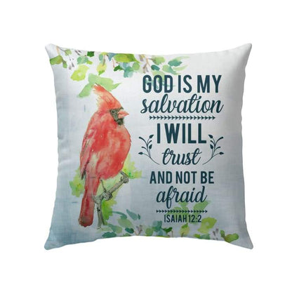 Bible Verse Pillow - Jesus Pillow - Red Cardinal- Gift For Christian- God Is My Salvation Isaiah 12:2