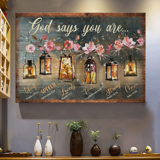 Jesus Landscape Canvas- Beautiful lamps, Begonia Flower canvas- Gift for Christian- God says you are