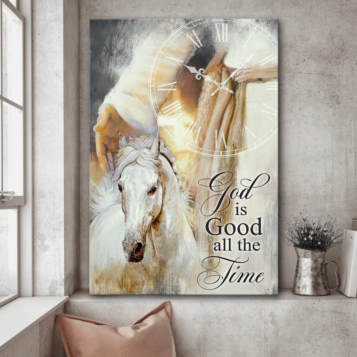 Jesus Portrait Canvas- Beautiful horse, Jesus hand canvas- Gift for Christian- God is good all the time