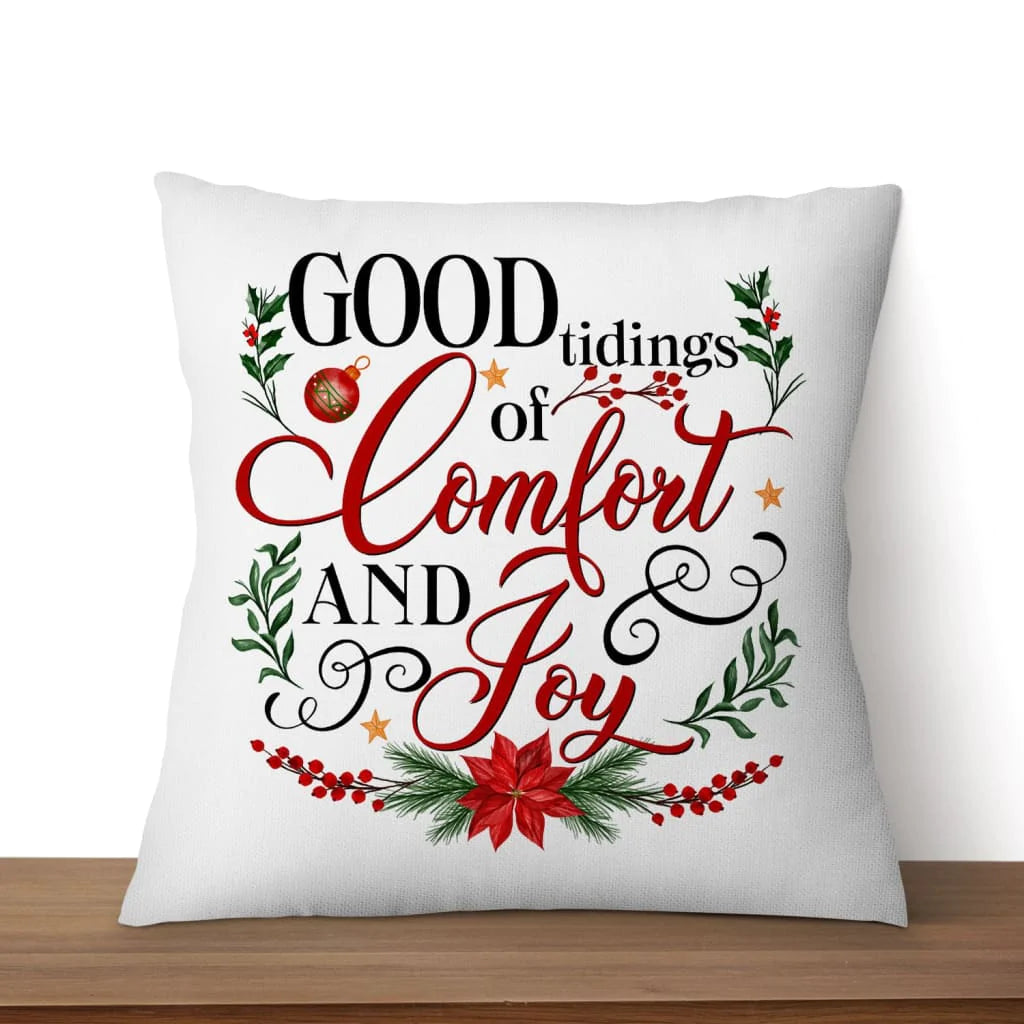 Jesus Pillow - Christmas Wreath, Bay Leaf Pillow - Christmas Gift For Christian - Good tidings of comfort and joy Throw Pillow