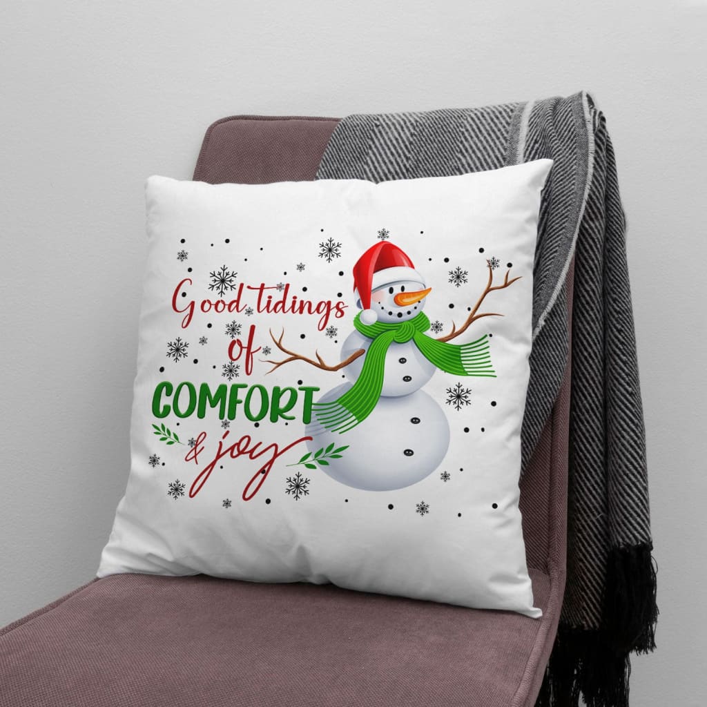 Jesus Pillow - Snowman Pillow - Christmas Gift For Christian - Good tidings of comfort and joy Throw Pillow