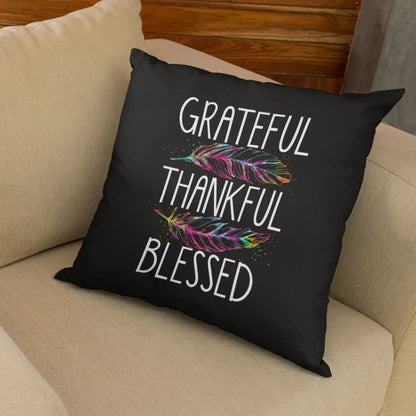 Bible Verse Pillow - Jesus Pillow - Colorful Feathers - Gift For Christian - Grateful Thankful Blessed Pillow
