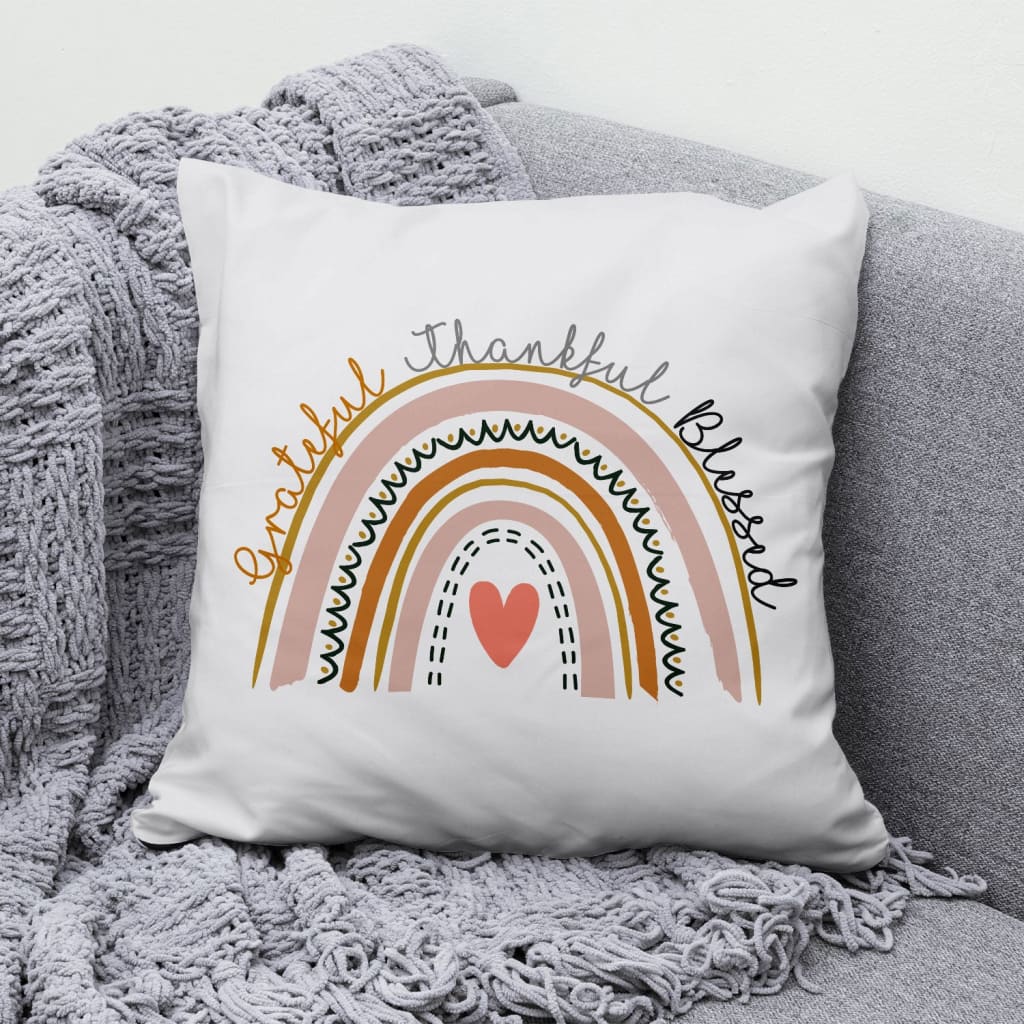 Bible Verse Pillow - Jesus Pillow - Rainbow Pillow - Gift For Christian - Grateful Thankful Blessed Pillow