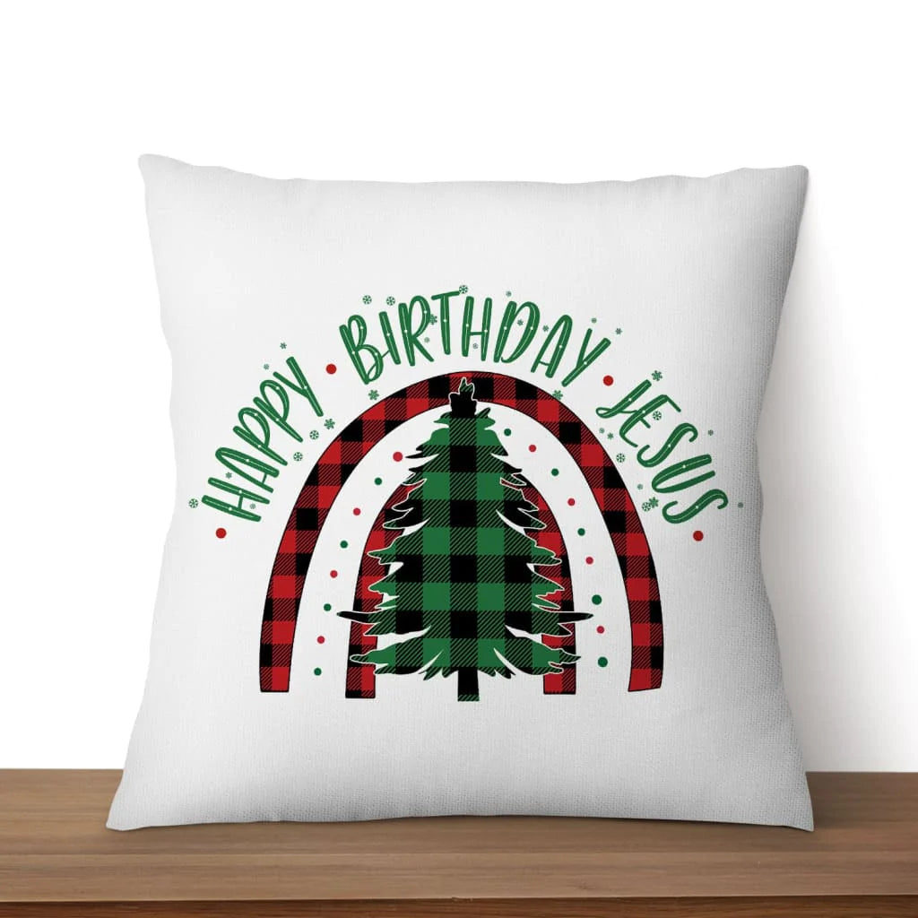 Bible Verse Pillow - Jesus Pillow - Gift For Christian - Happy Birthday Jesus Christmas Tree Pillow