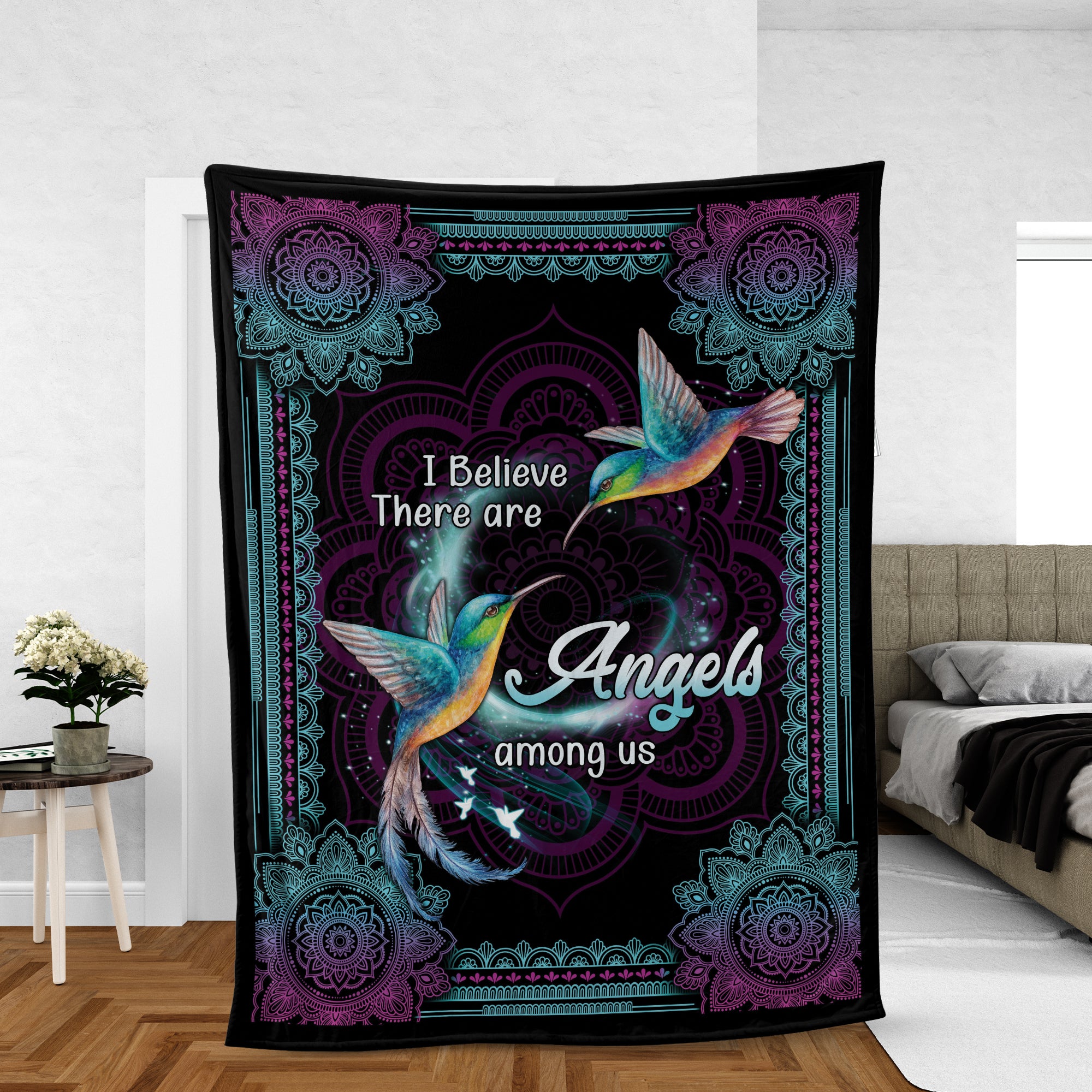 Memorial Blanket, Heaven Blanket, Hummingbird Blanket, Sympathy Gift, Remembrance Gift - I Believe There Are Angels Among Us