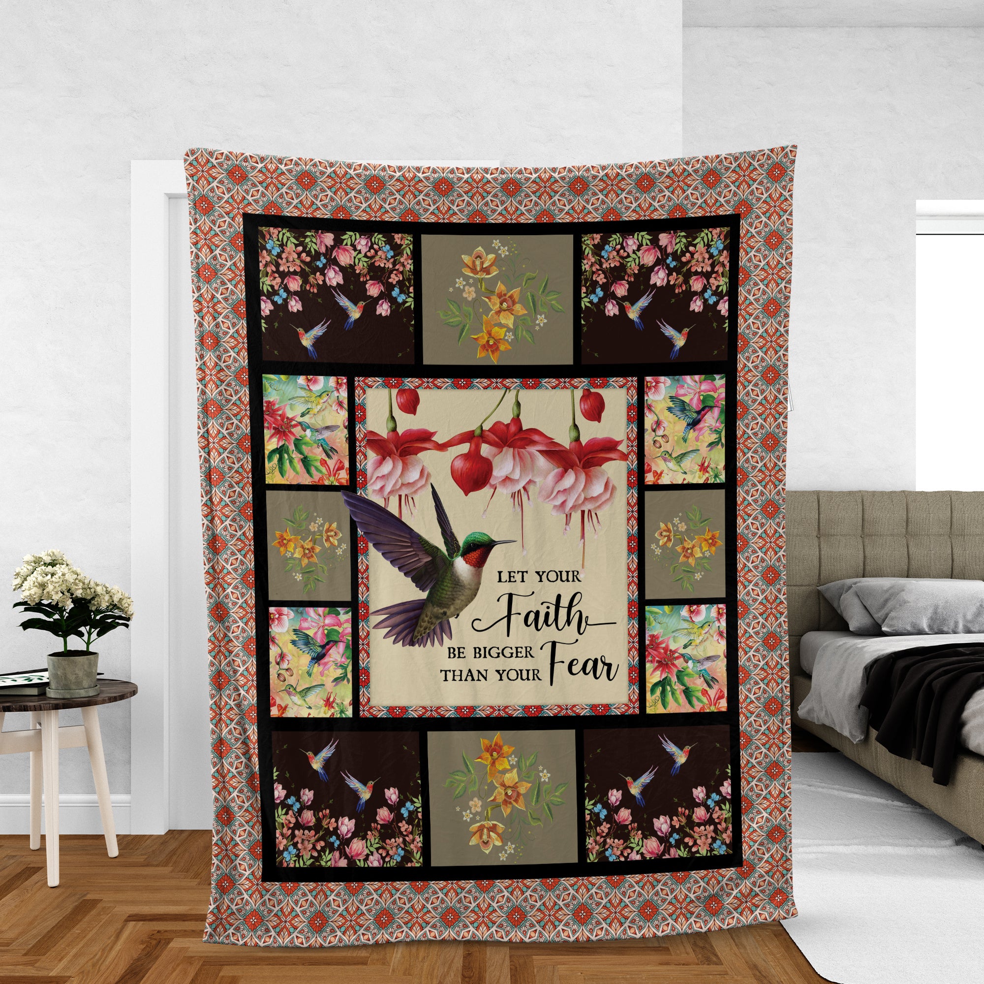 Hummingbird Blanket, Christian Throw Blanket, Faith Blanket, Inspirational Gift - Let Your Faith Be Bigger Than Your Fear Blanket