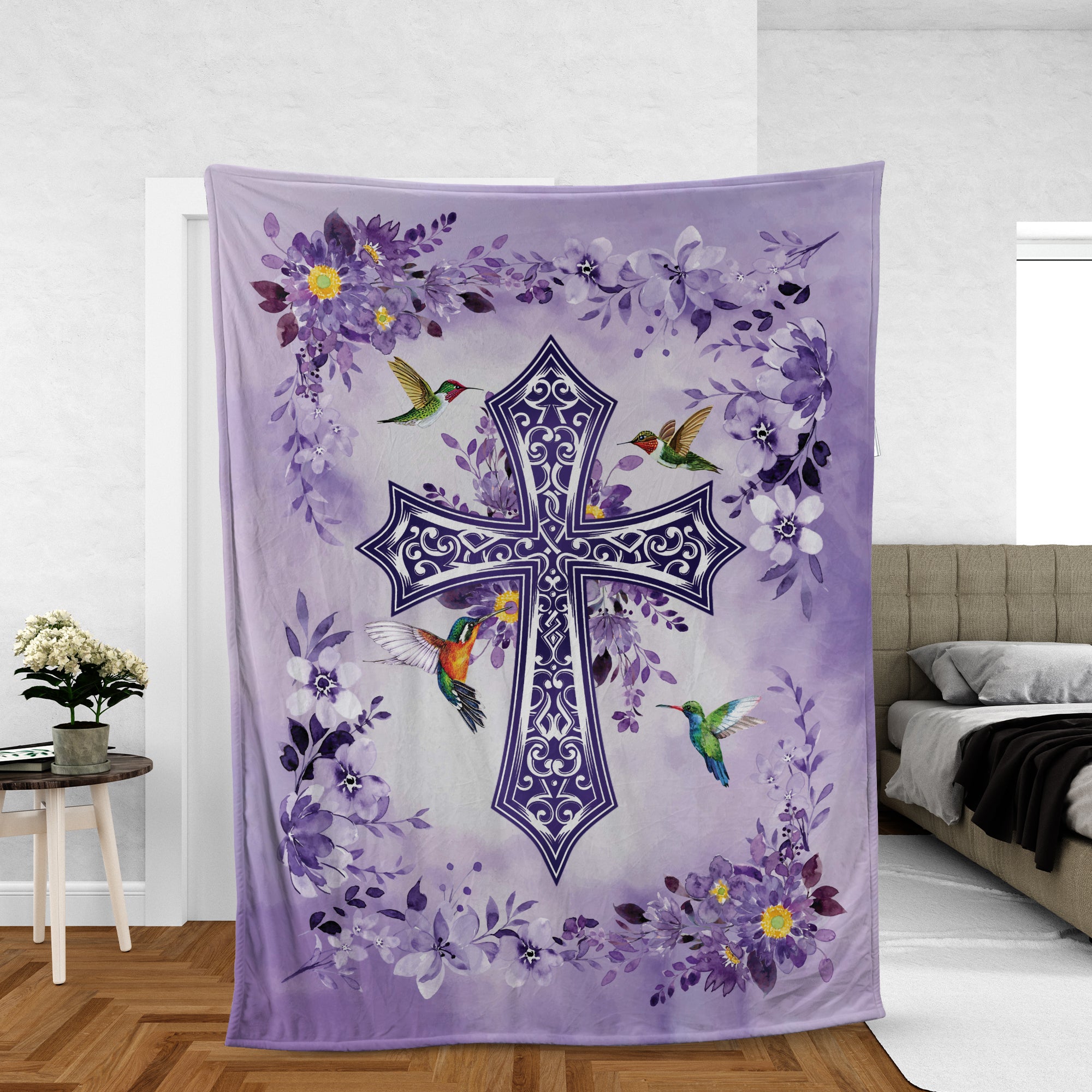 Hummingbirds And The Cross Blanket, Christian Throw Blanket, Faith Blanket, Inspirational Gift, Perfect Gift For Family, Friends