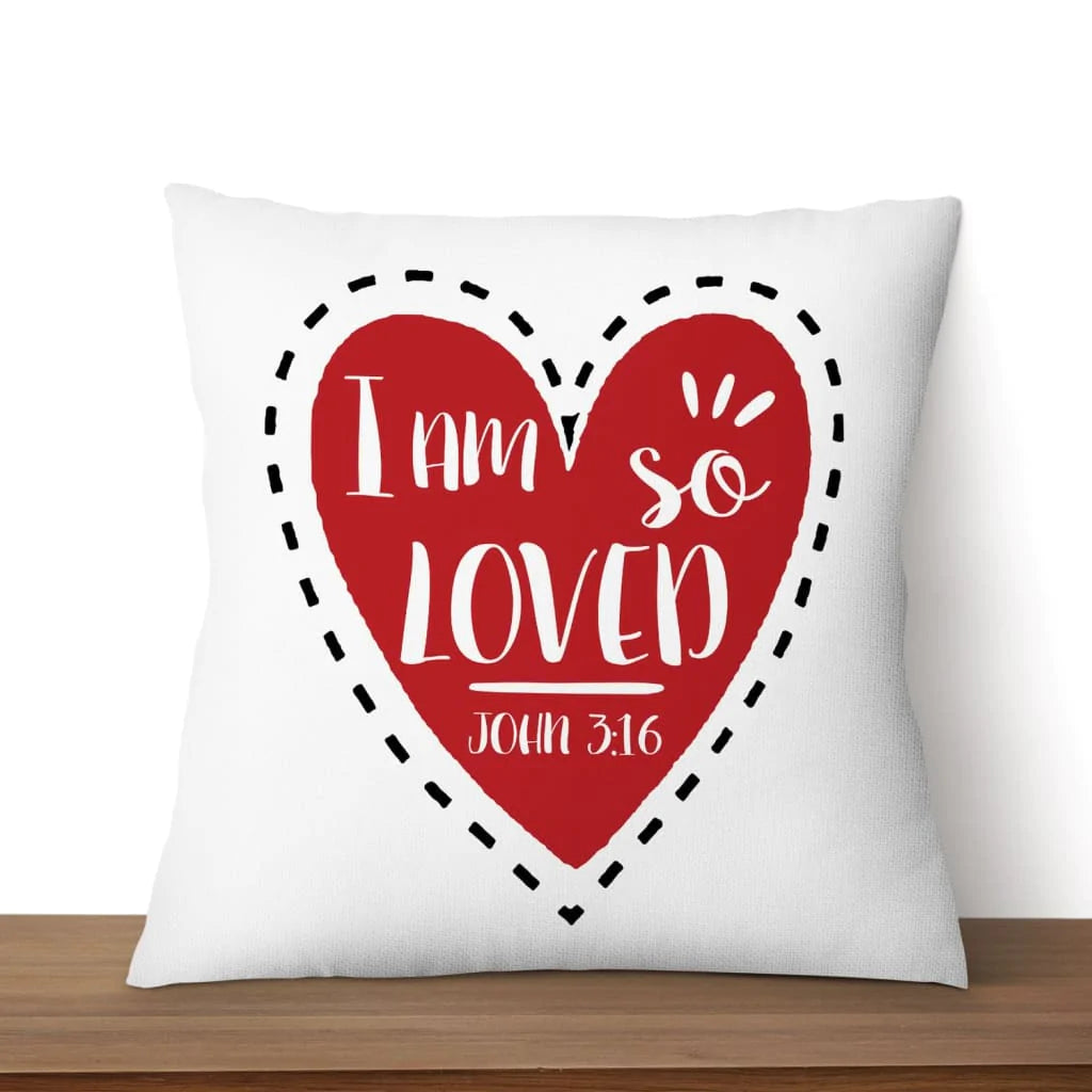 Bible Verse Pillow - Jesus Pillow - Red Heart Pillow - Gift For Christian - I am so loved John 3:16 Pillow