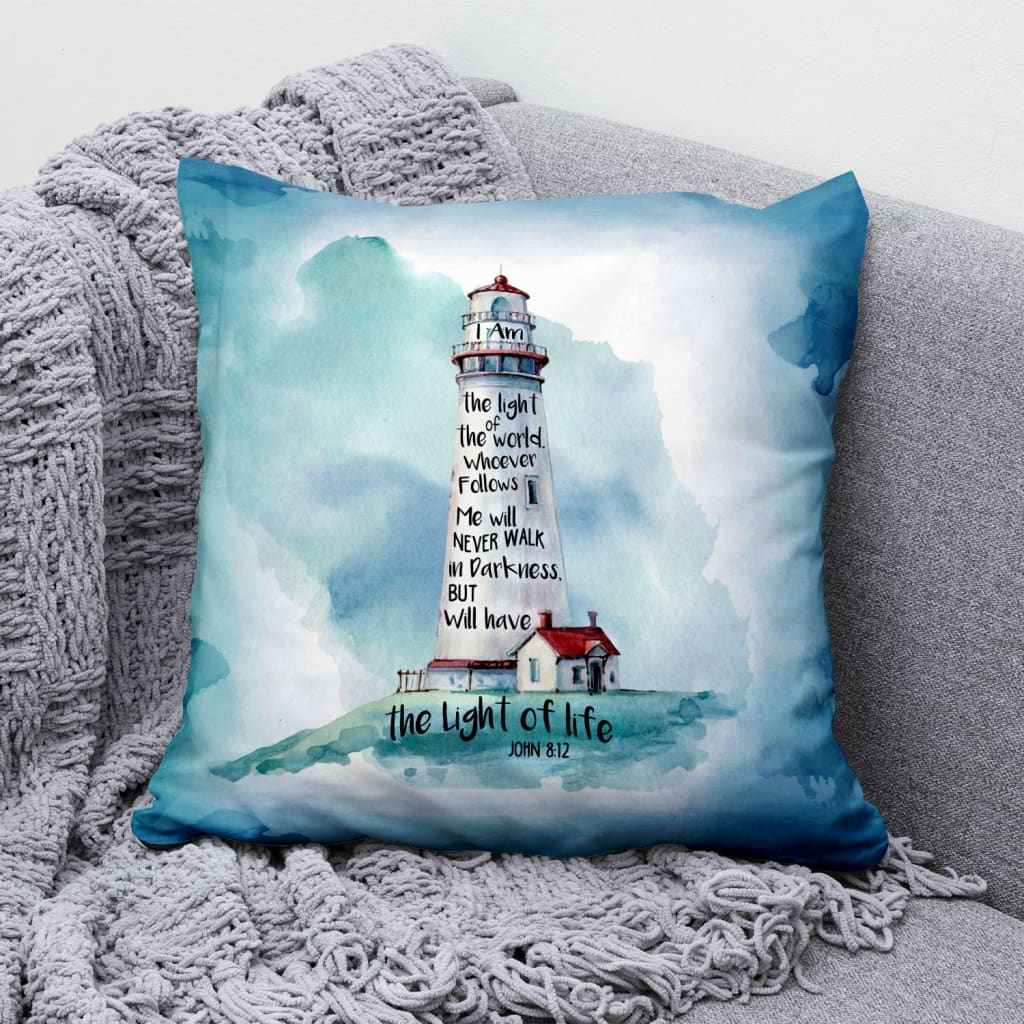 Bible Verse Pillow - Jesus Pillow - Lighthouse Pillow - Gift For Christian - I am the light of the world John 8:12 Pillow