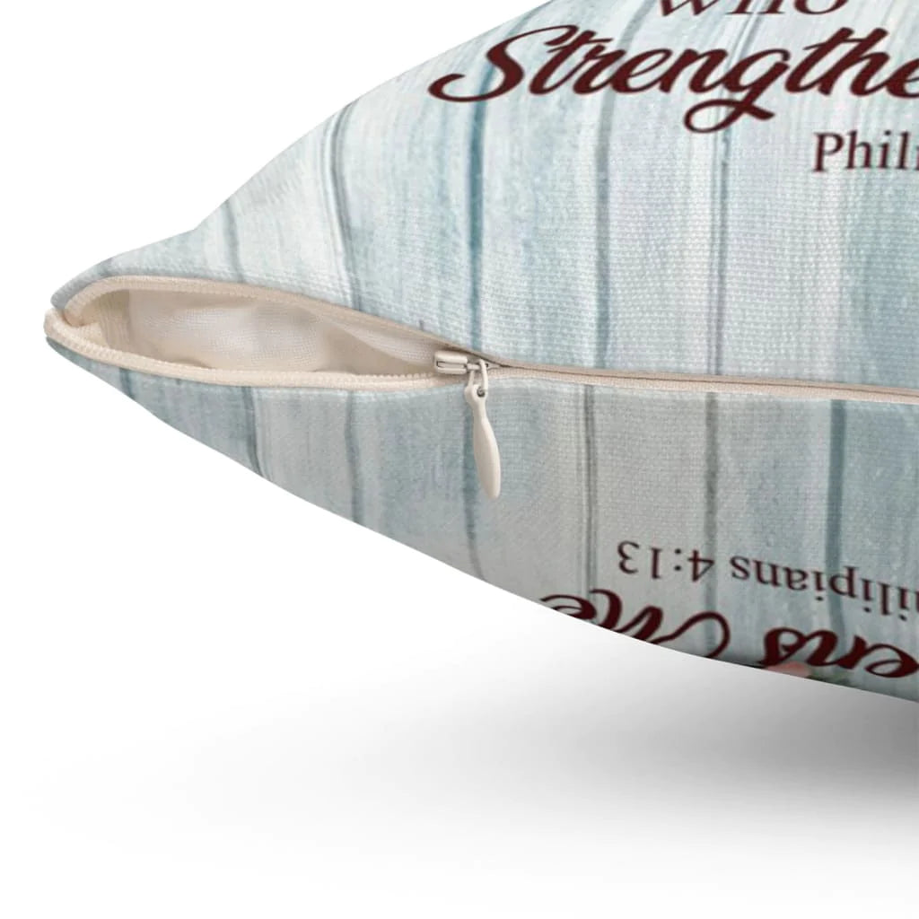 Bible Verse Pillow - Jesus Pillow - Gift For Christian - I can do all things through Christ, Cross with flowers Pillow
