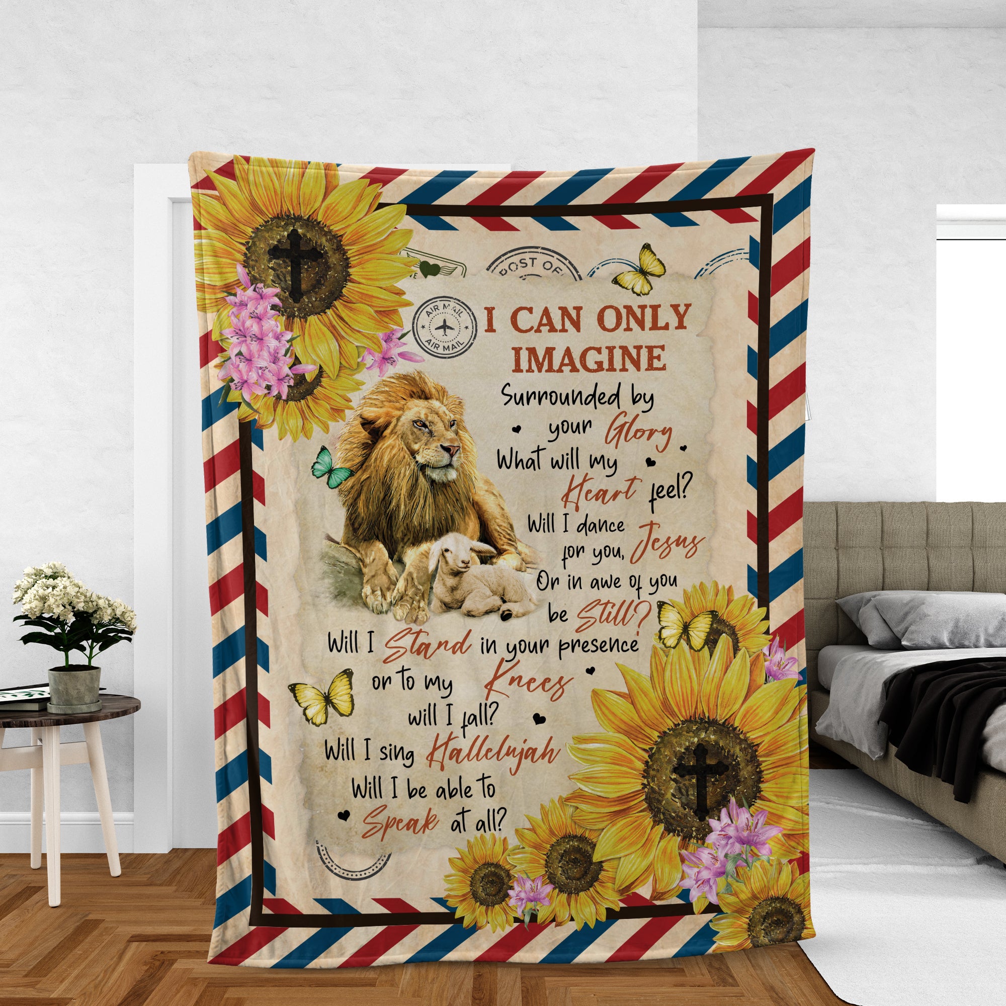 Lion And White Lamb Blanket, Sunflower And Jesus Blanket, Christian Throw Blanket, Faith Blanket, Inspirational Gift - I Can Only Imagine