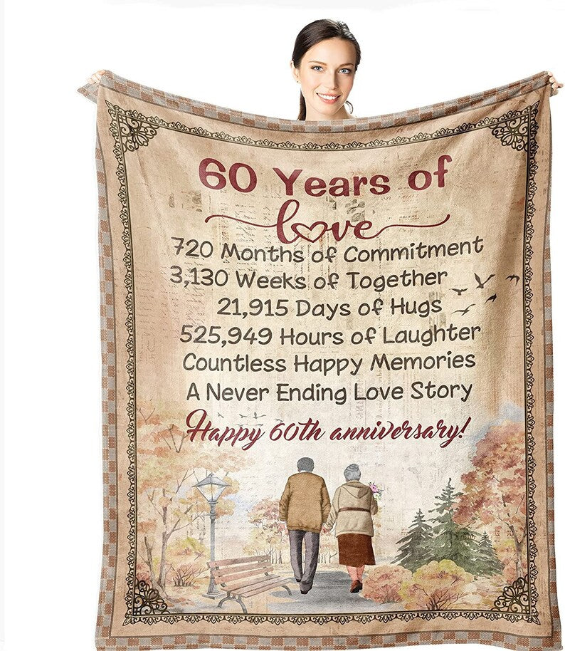 Wedding Anniversary Gift For Couple, 60Th Anniversary Blanket, Personalized Wedding Blanket, Anniversary Gift For Couple, Gifts For Wife Husband, Blanket For Mom Dad Grandparents, Valentine's Day Gift