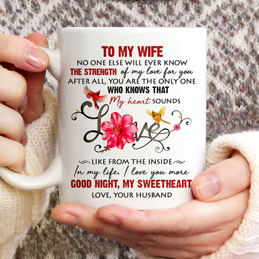 Couple White Mug - To my wife, Cardinal, Good night, My sweetheart- Gift for Wife, couple, lover - White Mug