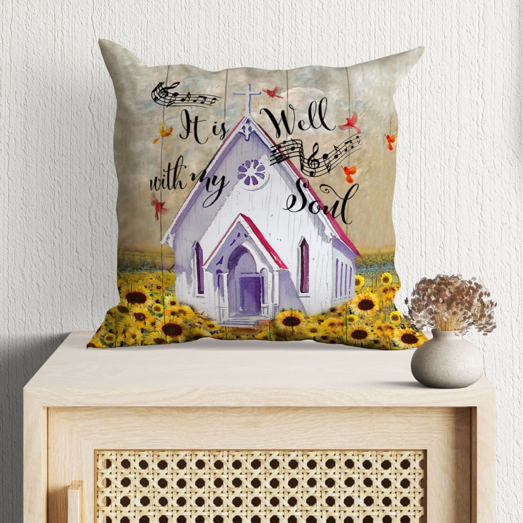 Jesus Pillow - Christian, Sunflower Field, Church pillow - Gift For Christian - It is well with my soul Pillow