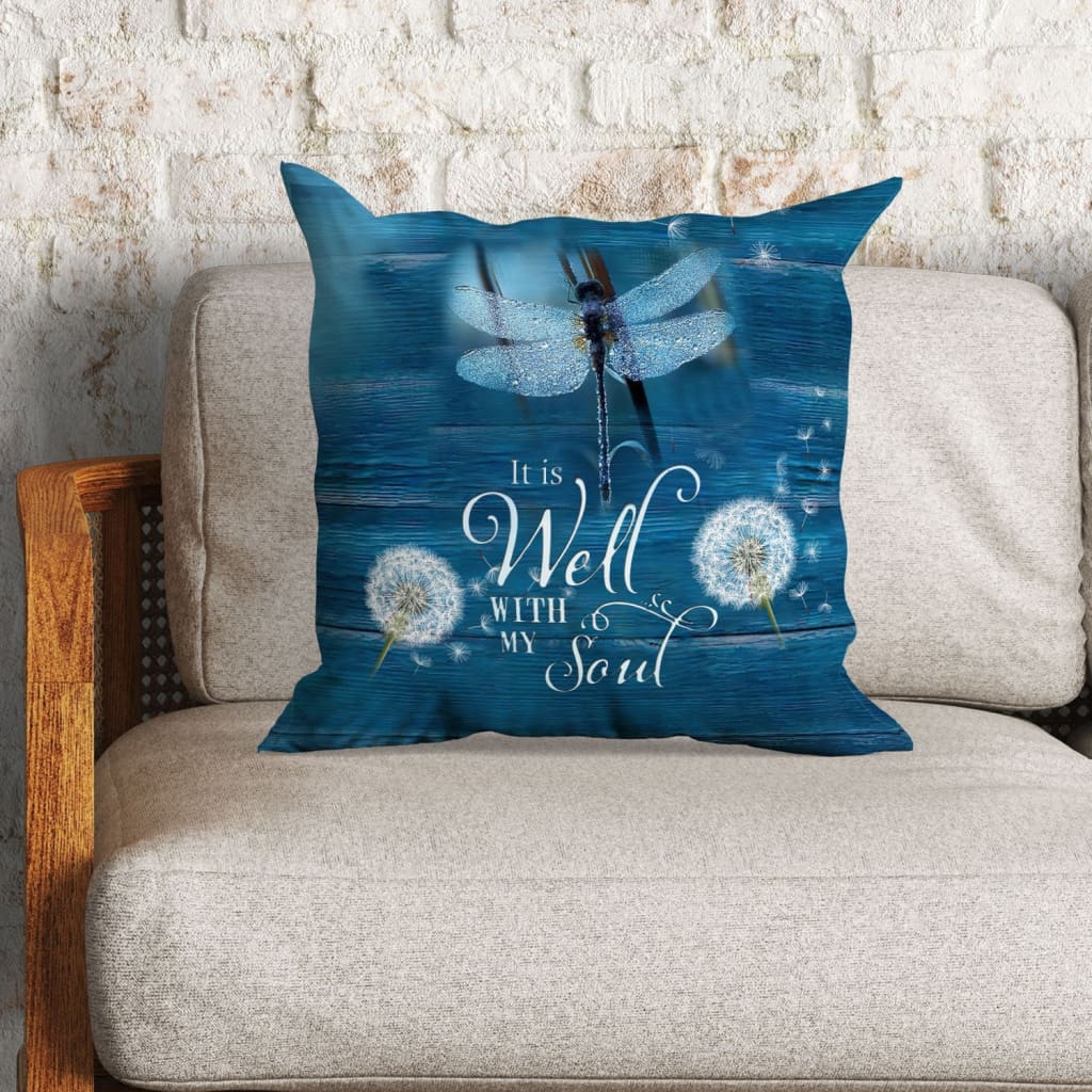 Jesus Pillow - Christian, Dandelion, Dragonfly Pillow - Gift For Christian - It is well with my soul Pillow