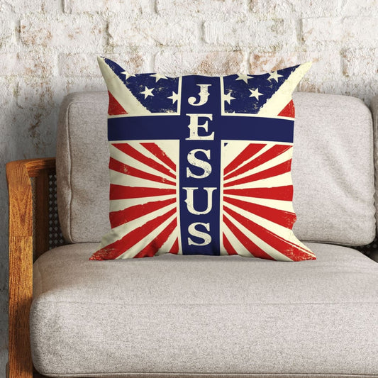 Jesus Pillow - Christian, American Flag Pillow - Gift For Christian - USA Flag Pillow