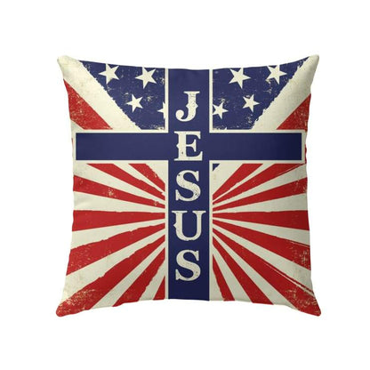 Jesus Pillow - Christian, American Flag Pillow - Gift For Christian - USA Flag Pillow