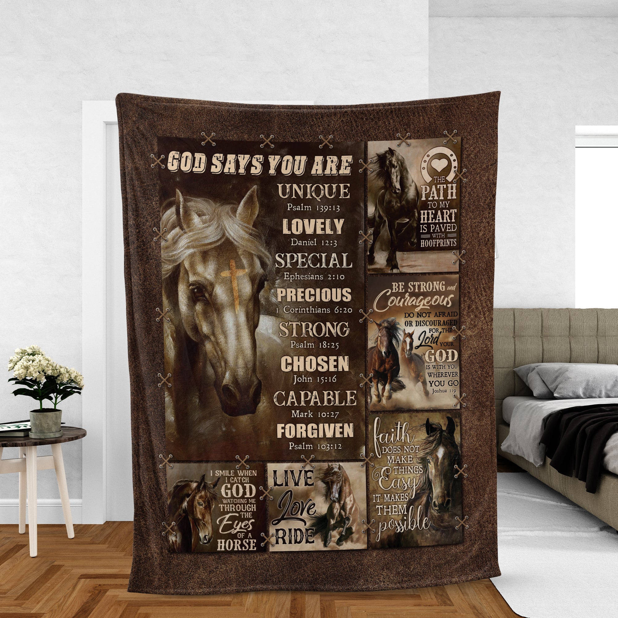 Jesus And Horse Blanket, Christian Throw Blanket, Faith Blanket, Inspirational Gift - God Says You Are Unique Blanket