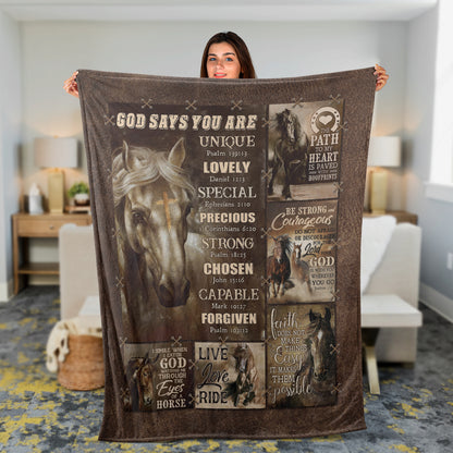 Jesus And Horse Blanket, Christian Throw Blanket, Faith Blanket, Inspirational Gift - God Says You Are Unique Blanket