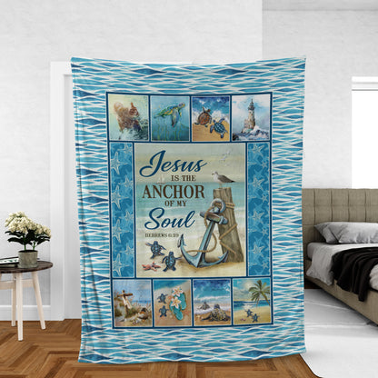 Beach And Jesus Blanket, Christian Throw Blanket, Faith Blanket, Ocean Blanket, Inspirational Gift - Jesus Is The Anchor Of My Soul