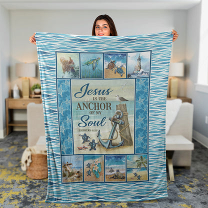 Beach And Jesus Blanket, Christian Throw Blanket, Faith Blanket, Ocean Blanket, Inspirational Gift - Jesus Is The Anchor Of My Soul