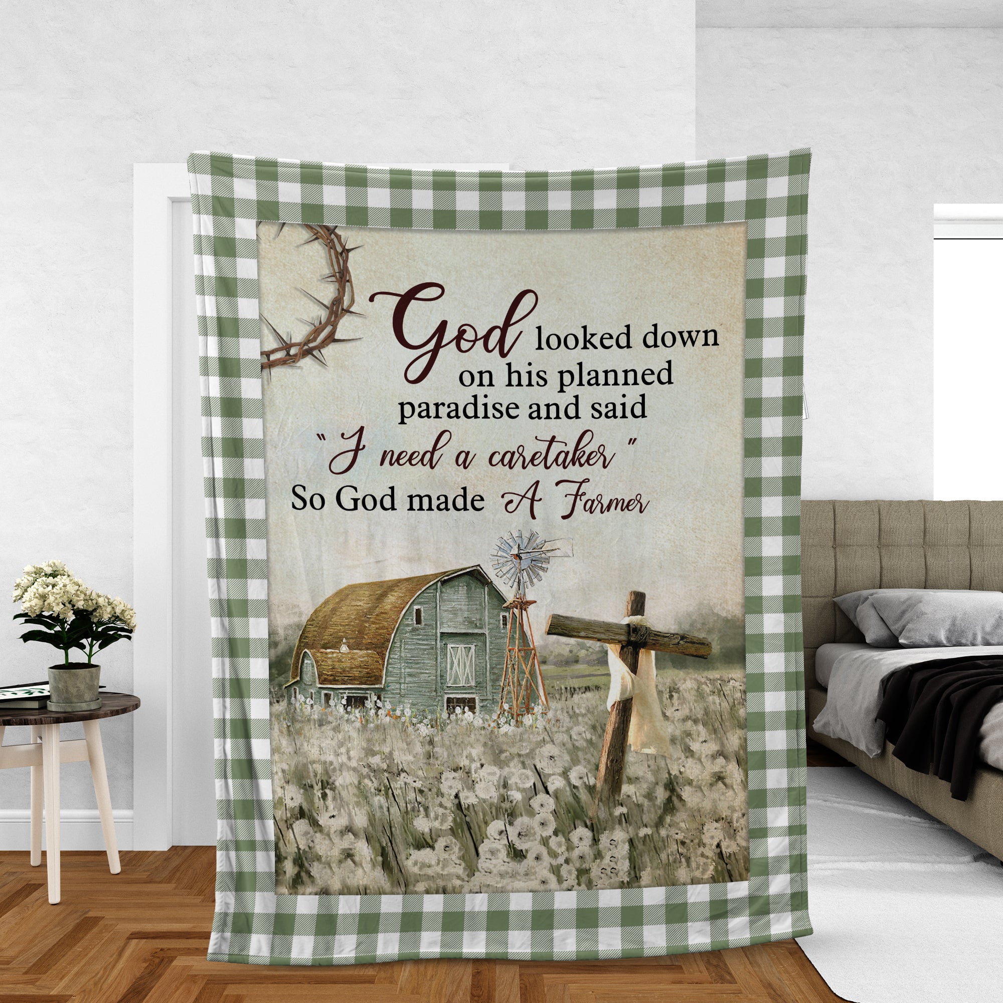 Christian Throw Blanket, Faith Blanket, Jesus Christ Blanket, Inspirational Gift, Beautiful Life On Farm - Need A Caretakes God Made A Farmer