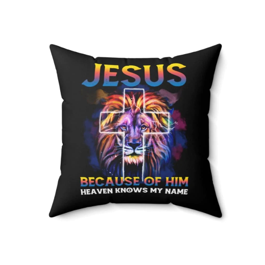 Jesus Pillow - Christian, Lion, Cross Pillow - Gift For Christian - Jesus because of him heaven knows my name Pillow